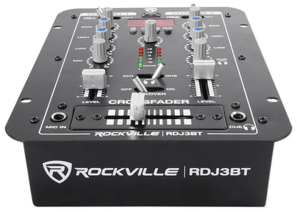 Rockville RDJ3BT 2 Channel DJ Mixer with USB, Bluetooth, Talkover, 4 Line Inputs