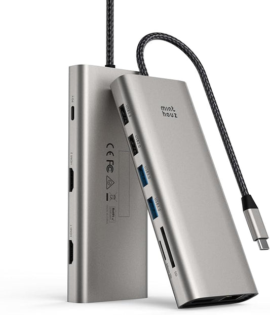 USB C Docking Station Dual Monitor,USB C Hub Dual Monitor with 144Hz DisplayPort,4k HDMI,PD Charging,Ethernet,5 USB,SD/TF Card Reader,Audio Laptop Docking Station for Windows & Mac and More