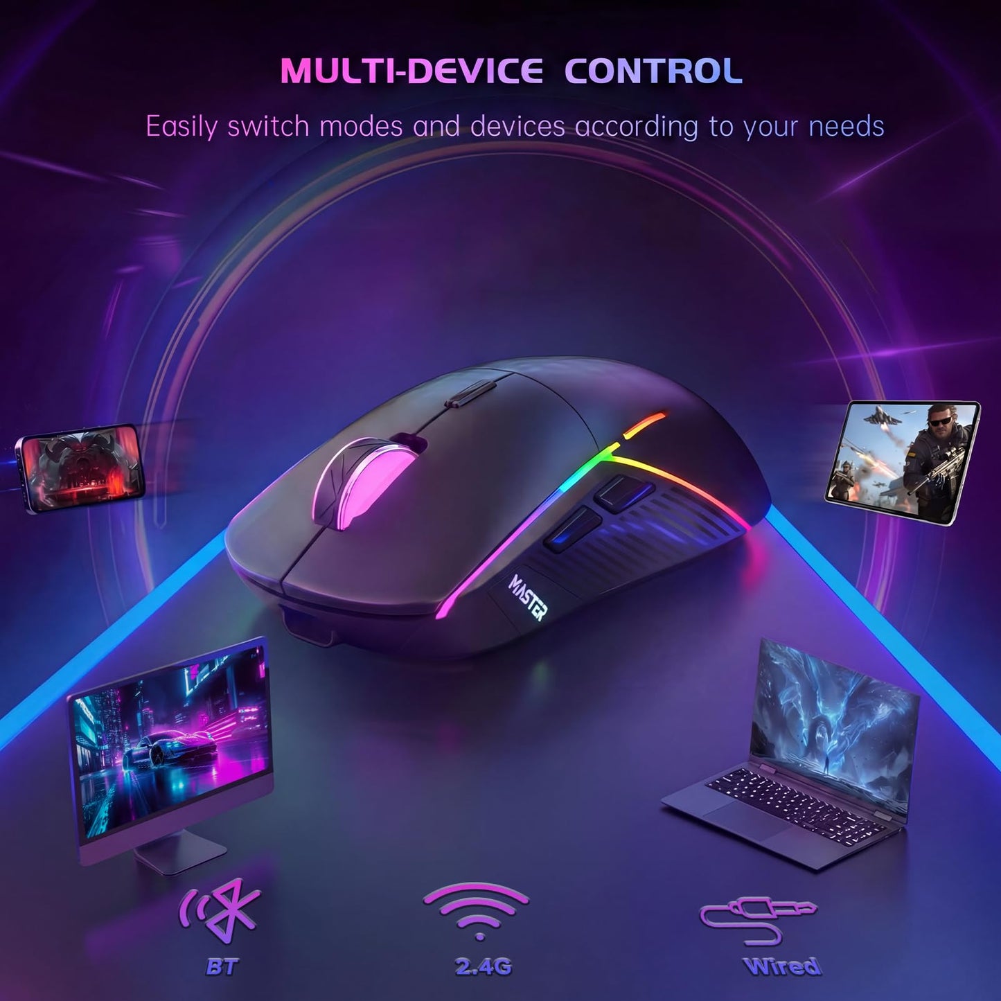 FFJ Wireless Gaming Mouse, 24000 DPI, Rechargeable Gaming Mice for PC, Mac
