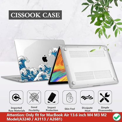 CISSOOK Wave Case for MacBook Air 13.6 inch 2025 2024 2023 2022 Release, Ocean Hard Shell Cover for MacBook Air 13.6 Touch ID Model A2681 A3113 A3240 M2 M3 M4 Chip with Keyboard Cover - Great Wave
