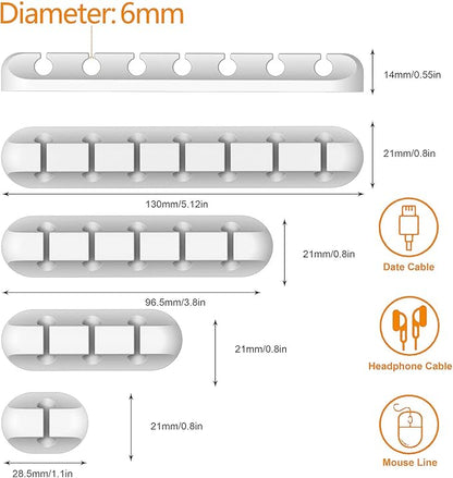Cord Organizer Cable Holder Management – 5 Pack White Cable Clips Cord Holder for Nightstand, Desk, Car | Adhesive Cable Organizer Wire Holders for Cords, Charger, Office, Desk