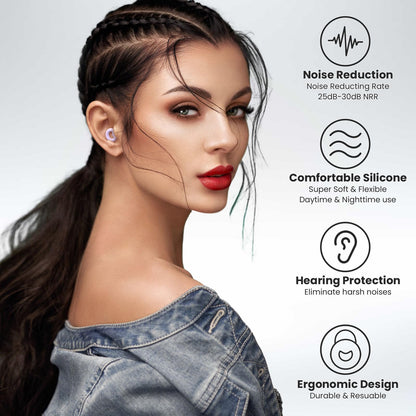JUSTRVN Ear Plugs for Sleeping, 2 Pairs of Reusable Earplugs for Noise Reduction 25dB-30dB with 8 Ear Tips, Soft Hearing Protection Ear Plugs for Concert,Noise Sensitivity, Study & Work