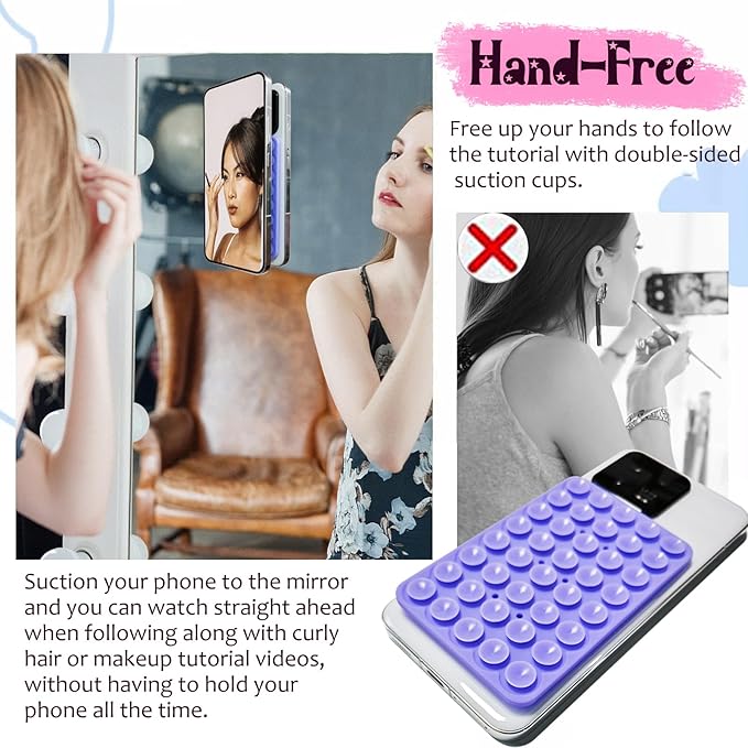 2 Pack Silicone Suction Cup Phone Case Mount Double Sided, Hands-Free Strong Grip Silicon Phone Holder, Non Slip Phone Accessories for Selfies and Videos (Baby Blue)
