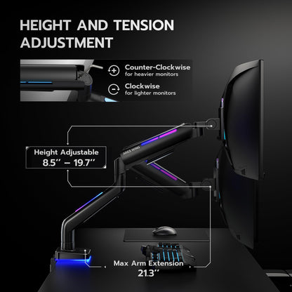 ARES WING Ultrawide Monitor arm with RGB for 17-49 Inch Screen, Black