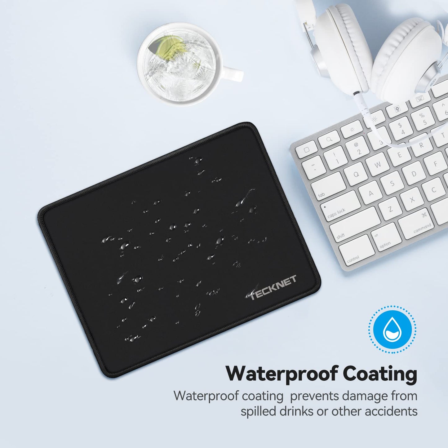 TECKNET Mouse Pad with Durable Anti-fray Stitching, Black Small Mousepad
