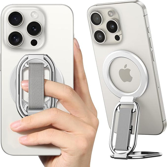 [2025 Newest] SUPERONE for Magsafe Phone Grip for Magnetic Kickstand Compatible with Mag Safe Finger Loop, 4-in-1 Phone Ring Holder Strap for Magnetic iPhone 17/16/15/14/13/12 (Silver)