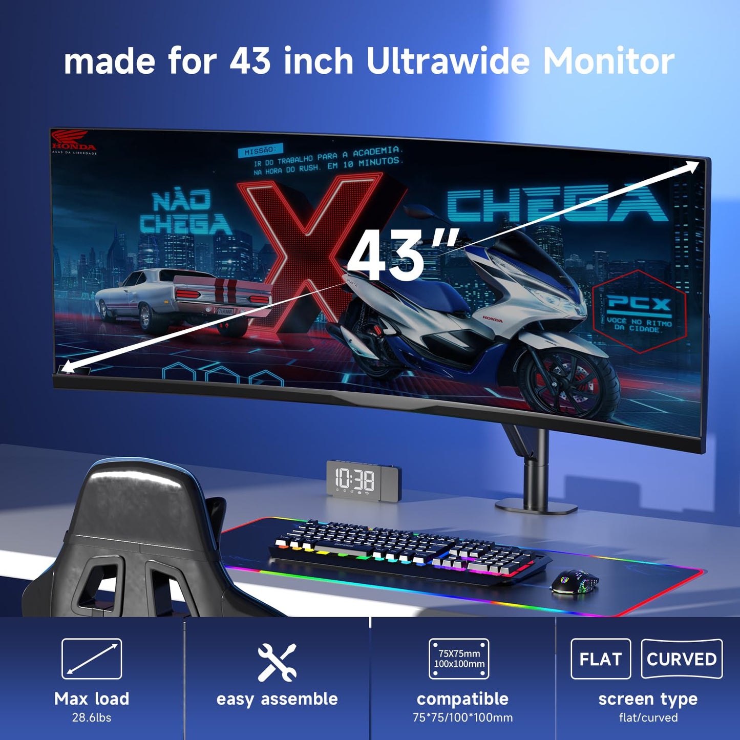 Pholiten Heavy Duty Monitor Arm for up to 43"