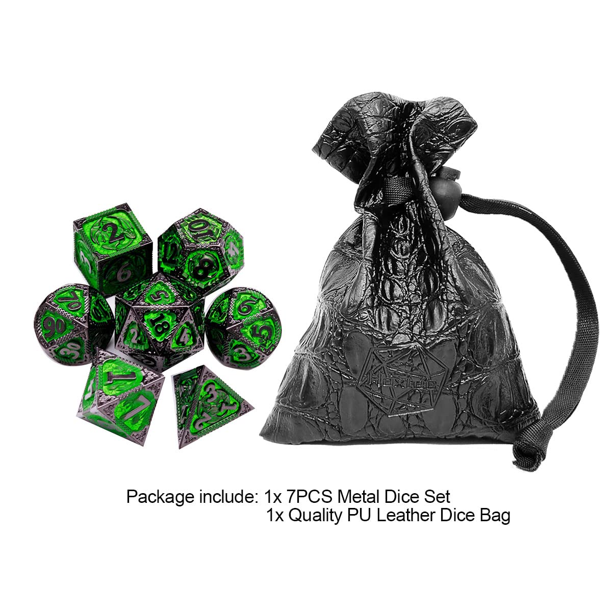 Haxtec Metal DND Dice Set, 7 Pcs Dragon Pattern Polyhedral Dice for RPG
