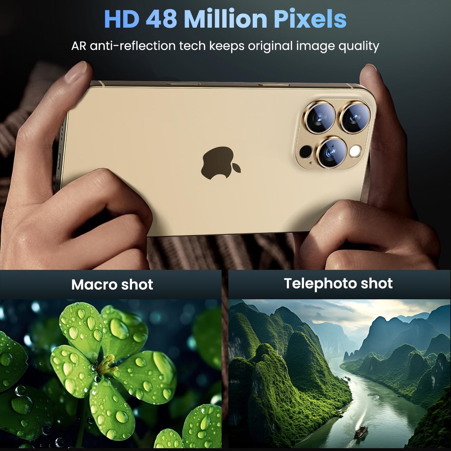 Uyiton Compatible with iPhone 16 Pro/iPhone 16 Pro Max Camera Lens Protector - [Not Easy to Break][Strong Adsorption][Case-Friendly] Metal Tempered Glass Rear Camera Screen Cover - Gold, 2 Pack