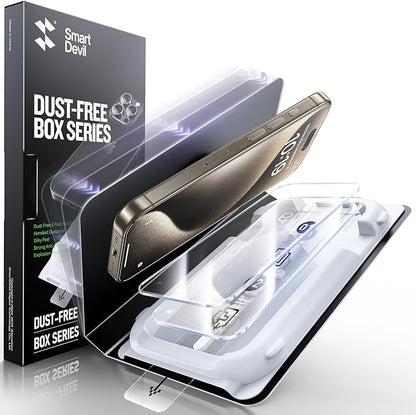 SMARTDEVIL 3 Pack Screen Protector for iPhone 15 Pro Max, Bubble-and-Dust-Free Box, HD Tempered Glass, Military Grade Shatterproof & Ultra Durable, Easy Installation