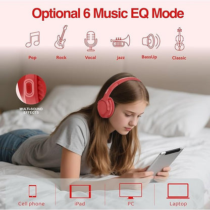 Bluetooth Headphones Wireless 68H with Mic,Decent Sound-Acceptable Red