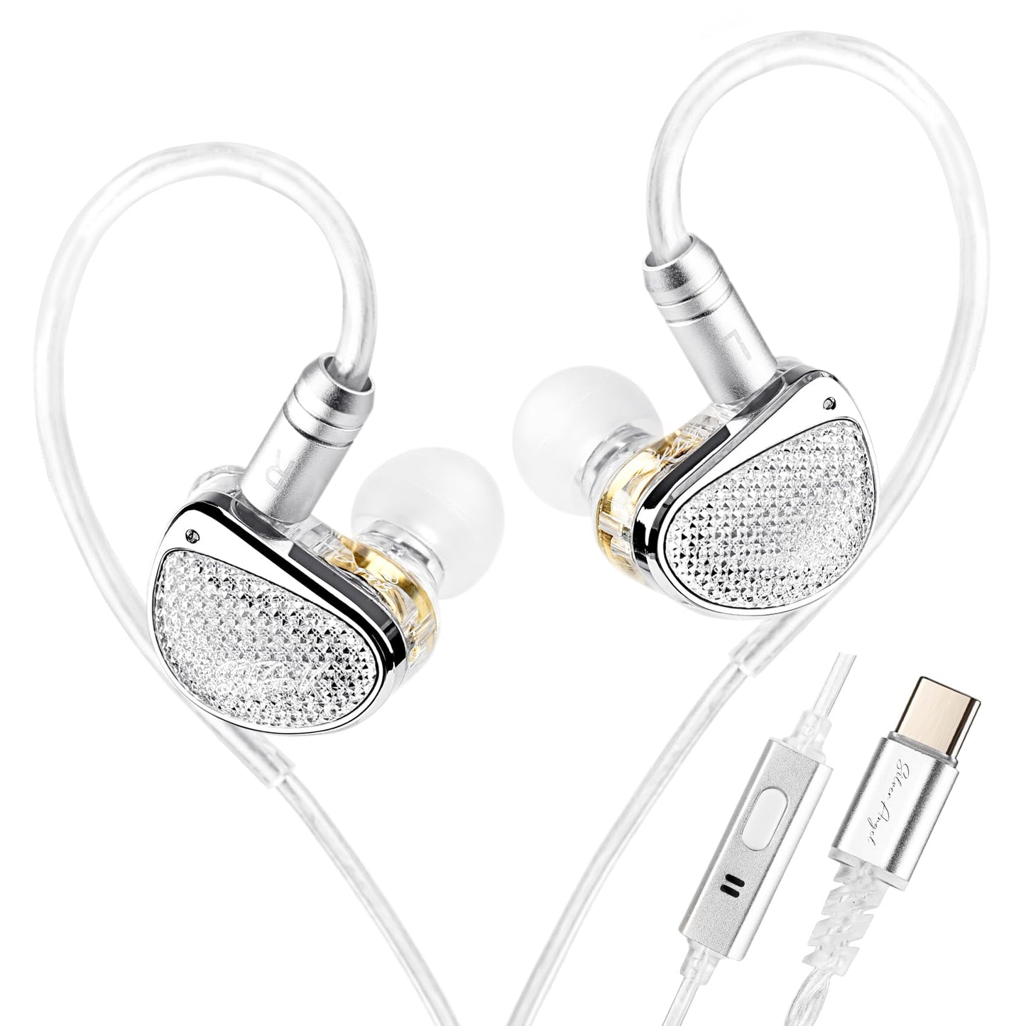 STA-K In Ear Monitor, EarAcoustic Audio HiFi Stereo Wired Earbuds, Hybrid Dual Drivers IEM Headphones, Crystal Clear Sound IEM Earphones with 2 Pin Cable for Musicians (With Microphone Usb, Silver)