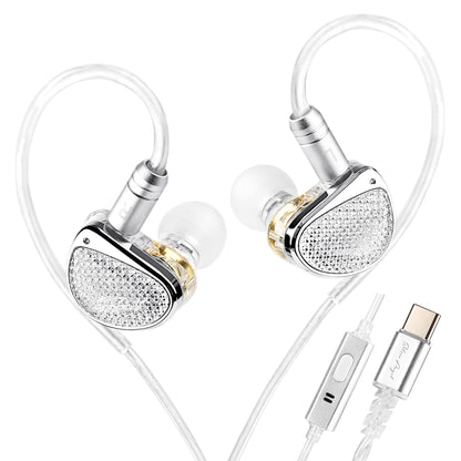 STA-K In Ear Monitor, EarAcoustic Audio HiFi Stereo Wired Earbuds, Hybrid Dual Drivers IEM Headphones, Crystal Clear Sound IEM Earphones with 2 Pin Cable for Musicians (With Microphone Usb, Silver)