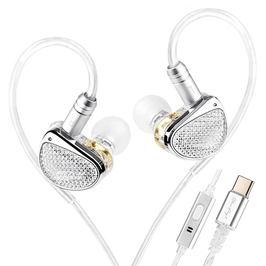 STA-K In Ear Monitor, EarAcoustic Audio HiFi Stereo Wired Earbuds, Hybrid Dual Drivers IEM Headphones, Crystal Clear Sound IEM Earphones with 2 Pin Cable for Musicians (With Microphone Usb, Silver)