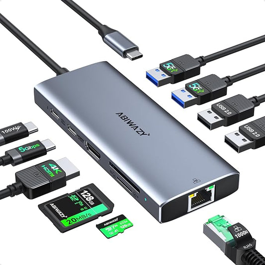 USB C Docking Station Dual Monitor for Dell/HP/Lenovo/Surface Laptop, 14 in 1 Triple Display Hub Multiple Adapter, Dongle with 2 HDMI 4K+VGA+5 Port+100W PD Charger+Ethernet+SD/TF+Audio(Green)