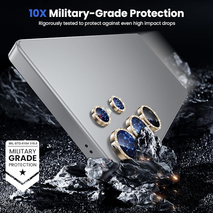 WSKEN for Samsung Galaxy S25 Ultra Camera Lens Protector - Ultra Thin Case Friendly, 9H Shatterproof Tempered Glass with Aluminum Metal Circle Camera Screen Protector Cover Accessories, Glitter Gold