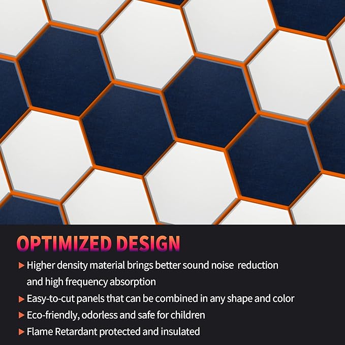 Mollywell Hexagon Acoustic Panels, High Density, Soundproofing, Decorative Noise Reduction Felt Wall Tiles for Ceilings, Home Office & Gaming Room (White), 14×12×0.4 Inch