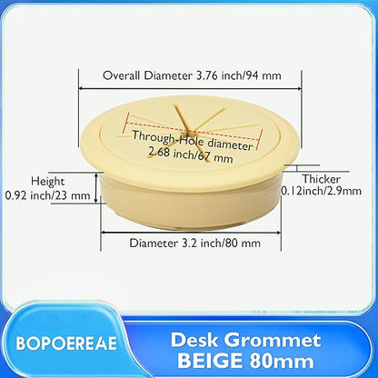Desk Grommet 3-1/8" (80 mm), Desk Hole Cover for Cables Beige, Cable Grommet ABS Plastic, Desk Hole Grommet for Office and Home Table Cable, Detachable & Flexible Cable Cord Organizer-2 Pcs