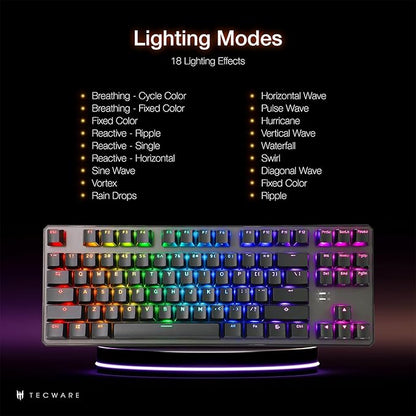 TECWARE Phantom+ 87 Key Mechanical Gaming Keyboard, RGB led, TKL 75% Keyboard, Thocky Sounding, Wraith Orange Switch