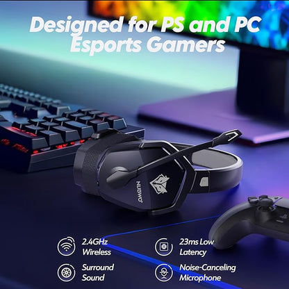 NUBWO G06 Dual Wireless Gaming Headset with Microphone for Ps5, Ps4, PC - 23ms Low Latency Audio - 100-Hour of Playtime - 50mm Drivers (Black-Grey)