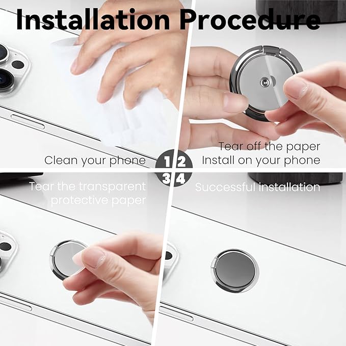 Metal Cell Phone Ring Holder Finger Ring Stand, 360 Degree Rotation Ring Kickstand Grip Holder for Magnetic Car Mount, Silver