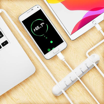USB Cable Organizer Clips Cord Holder,6 Packs (7-Slots) White Self Adhesive Desk Cord Cable Management