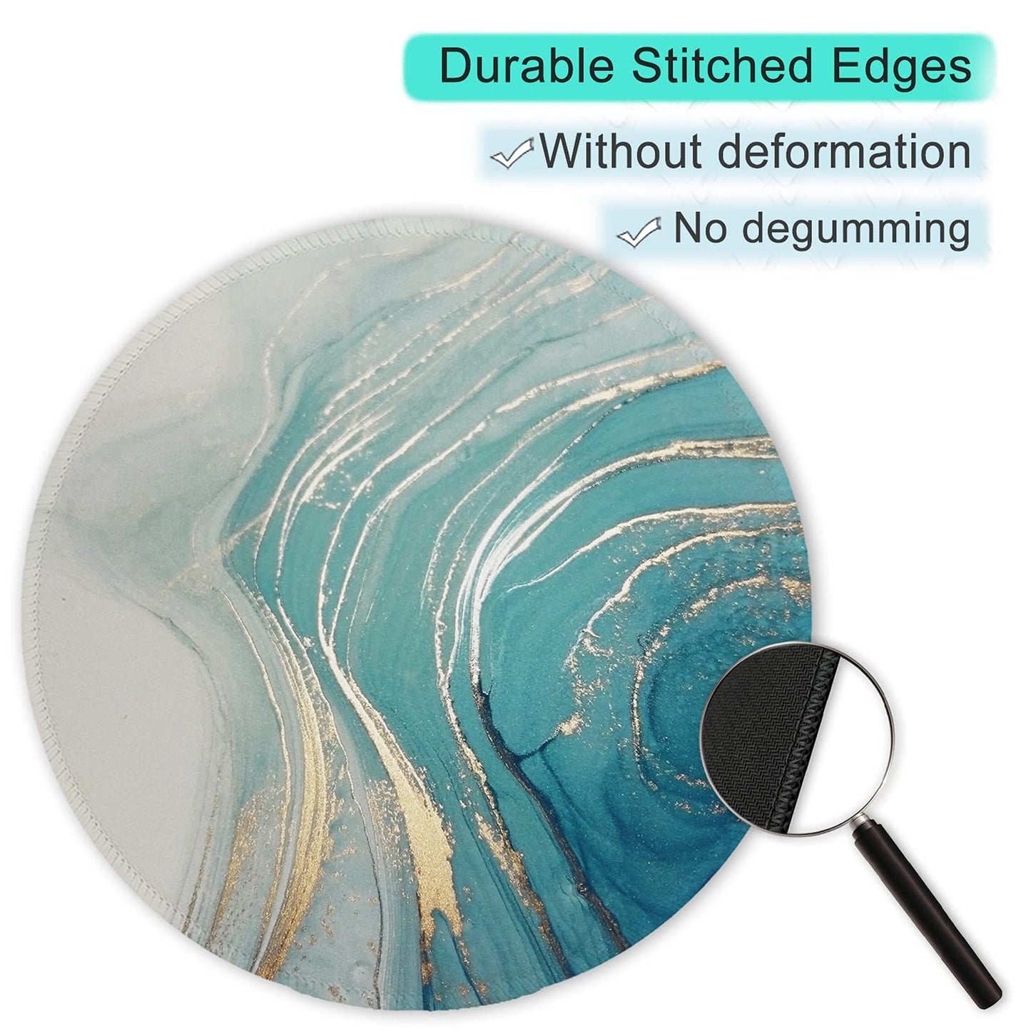 ITNRSIIET Round Mouse Pad with Stitched Edge Premium-Textured Waterproof Non-Slip Rubber Base Desktop Protection Mat Diameter 8.7 inches, Annual Ring Marbling