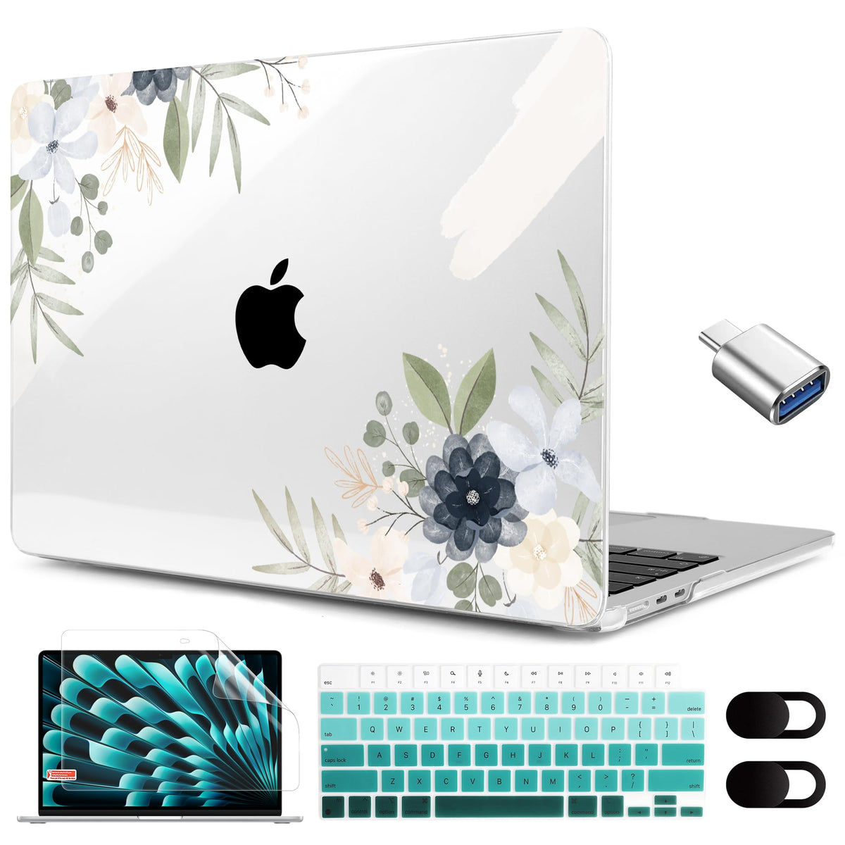 MEEgoodo for M5/M4/M3/M2 MacBook Air 15 inch Case 2026 2025 2024 2023, Case Fit Model (A3448/A3241/A3114/A2941) for MacBook Air 15.3 inch, Gold Flowers Lilies