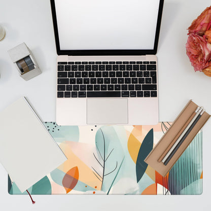 Eflxamz Desk Pad, Abstract Colorful Leaves Desk Mat, Large Gaming Mouse Pad with Non-Slip Base and Stitched Edge, 31.5"x11.8"