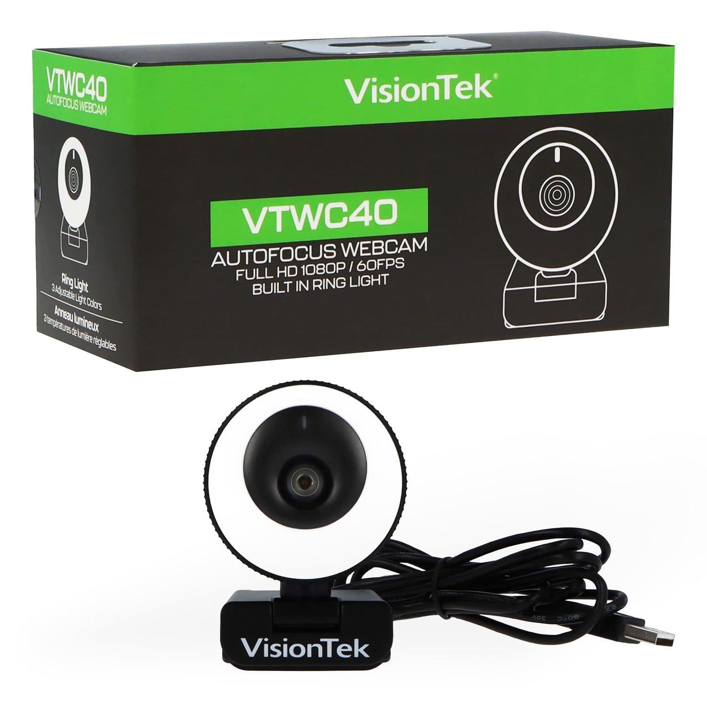 VisionTek VTWC30 Premium Full HD 1080p Webcam - Built-in Microphone, Compatible with Windows, Mac, Chromebook & More 901379