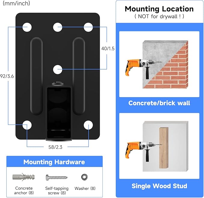 Suptek Speaker Wall Mounts - Dual Speaker Stands for Surround Sound, Universal Bracket, Tilt Swivel Shelves Up to 55lbs (Black, 2 Pack)