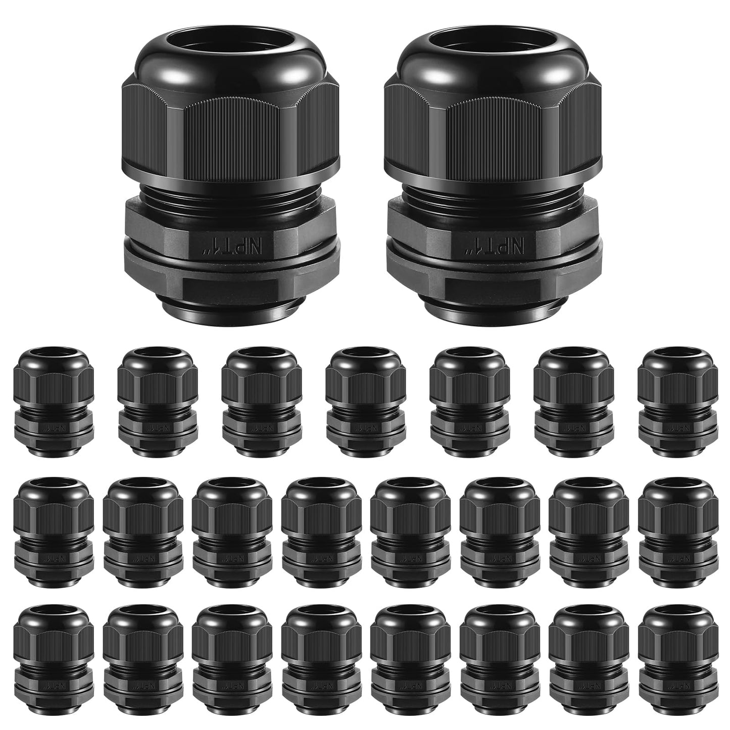 RTHIEAI 25 PCS 1"(17-25mm) NPT Nylon Cable Gland Joints with Gaskets, IP68 Adjustable Lock Nut Strain Relief Cord Grip Waterproof Cable Glands - UL Listed and RoHS Compliant