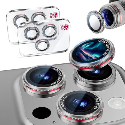 X-it 2 Pack Camera Lens Protector, Shatterproof Protection Anti-Scratch Ultra HD Camera Protector, Anti-Glare 9H Tempered Glass Lens Protector for iPhone 16 Pro Max/16 Pro, Case Friendly, Silver Red