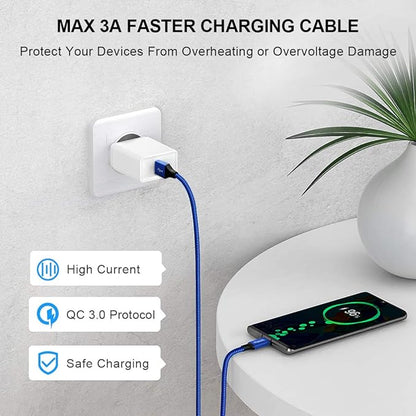 etguuds 6ft USB A to USB C Cable 3A Fast Charging, 2-Pack USB A to USB Type C Charger Cord for iPhone 16 15 Pro/Pro Max/Plus, for Samsung Galaxy S24 S23 S22 S21 S20 S10 A55 A54 Flip Note, Moto, Blue