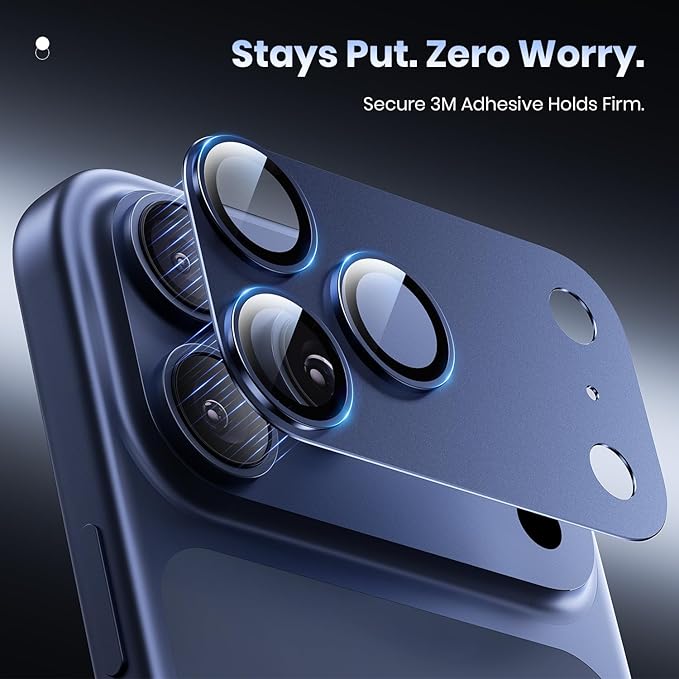 Hoerrye for iPhone 17 Pro Camera Lens Protector - [12FT Shatterproof Military Grade] [Strong Adsorption] Top 9H+ Tempered Glass Camera Screen Full Protective Cover Case Friendly,Deep Blue