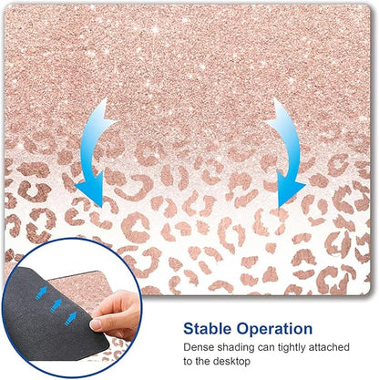Mouse Pad, Animal Print Mouse Pad Custom Design, Square Waterproof Mouse Pad Non-Slip Rubber Base MousePads for Office Laptop, 9.5"x7.9"x0.12" Inch(Pink Glitter Leopard)