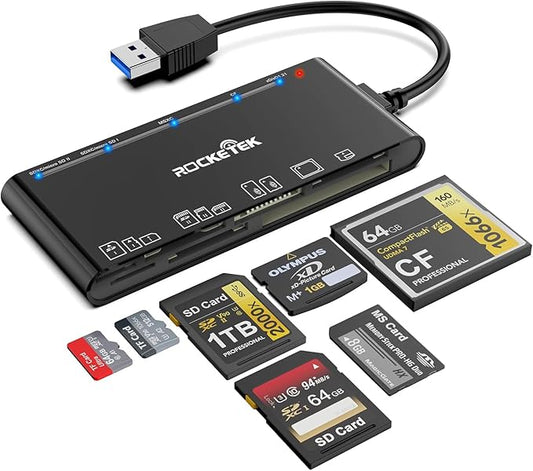 xD-Picture Card Reader USB 3.0, Multi-Card Reader for xD/CF/MS/SD/TF, 7-in-1 Memory Card Reader/Adapter for Windows, Mac, Linux (USB-A)