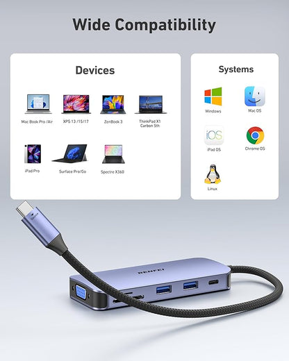 BENFEI 11-in-1 USB C Hub Triple Display Docking Station Dual HDMI, VGA, 3*USB 3.0, 1Gbps Ethernet, 100W Power Delivery, SD/TF Card Reader, 3.5mm AUX Audio Compatible with MacBook XPS Surface