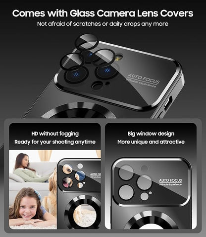 Magnetic for iPhone 13 Pro Max Case, Compatible with MagSafe, Built-in Camera Lens Protector, Logo View, Military Grade Drop Proof Phone Case Cover, Black
