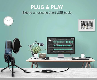 BlueRigger USB Extension Cable (32FT/10M, Long Active USB2.0 Extender, Male to Female Repeater, Data Transfer Cord)- for Game Consoles, Printer, Camera, Keyboard, Hard Drives