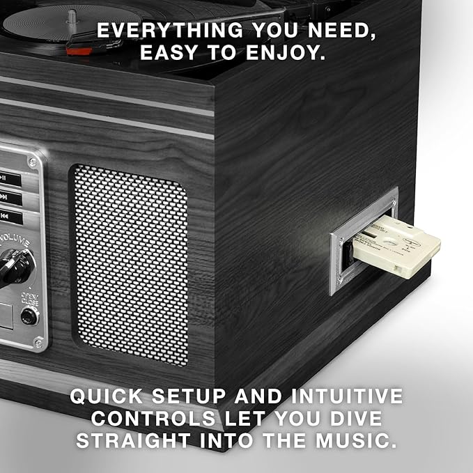 Victrola The Quincy 6-in-1 Bluetooth Record Player & Multimedia Center with Built-in Speakers – 3-Speed Turntable, CD & Cassette Player, AM/FM Radio, Wireless Music Streaming (Natural)