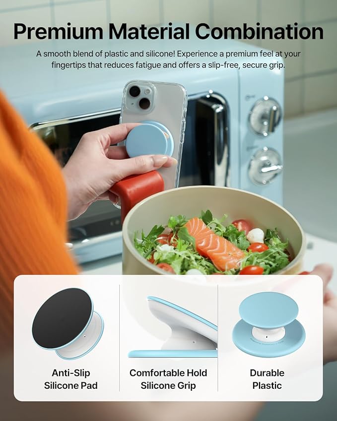 Sinjimoru for MagSafe Phone Grip, Soft Silicone Magnetic Finger Grip for iPhone 16/15/14/13/12, Comfortable One-Touch Holding, M-Tap Tok Blue