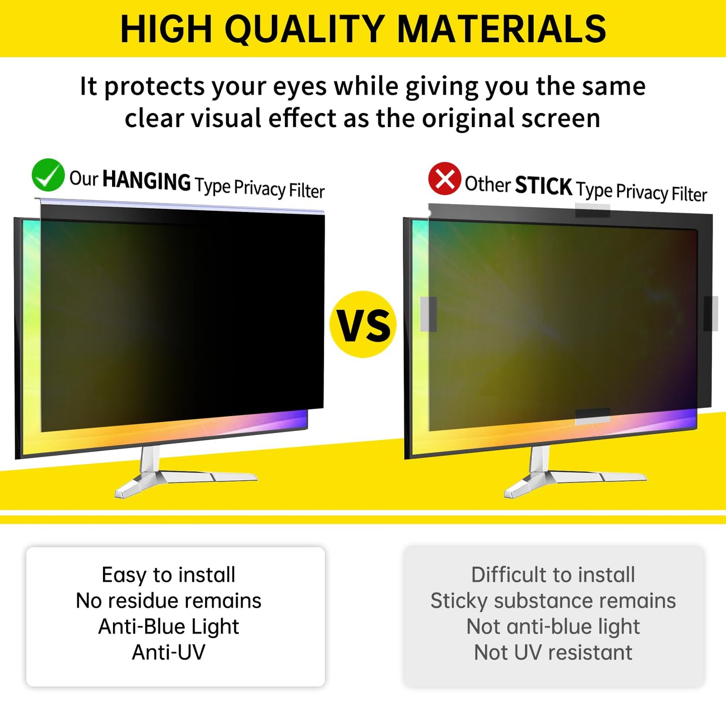 DEJIMAX 27 Inch Computer Privacy Screen for 16:9 Computer Monitor, Anti-Blue Light Monitor Privacy Screen Filter, Anti-UV Computer Shield, Hanging Type