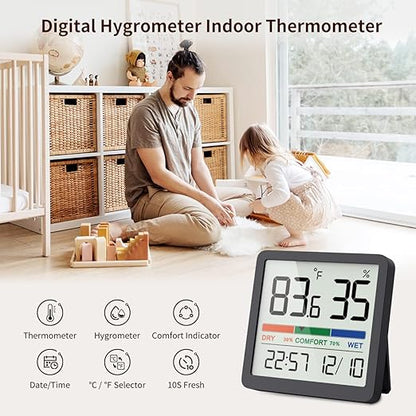 VOCOO Humidity Gauge Indoor Thermometer - Digital Indoor Humidity Sensor Room Thermometer with Temperature Humidity Monitor, Accurate Hygrometer Temp Meter for Home Greenhouse Wine Cellar (2 Pack)