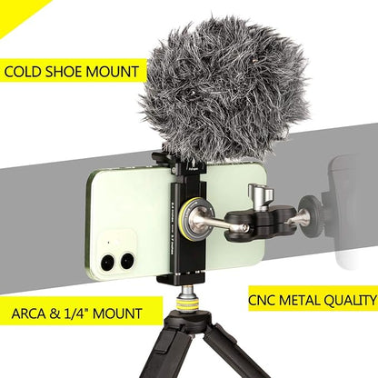 Phone Mount for Tripod, Smartphone Tripod Adapter for iPhone Samsung Cell Phone Stand Holder with Cold Shoe and Arca Swiss Quick Release Plate for iPhone 15 Pro Max Galaxy S24