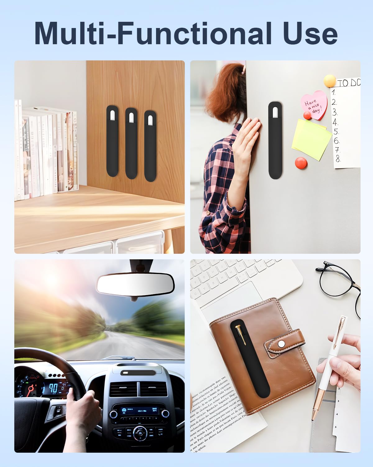 eZAKKA Silicone Pencil Holder for Notebooks & Tablets, Self-Adhesive, Black