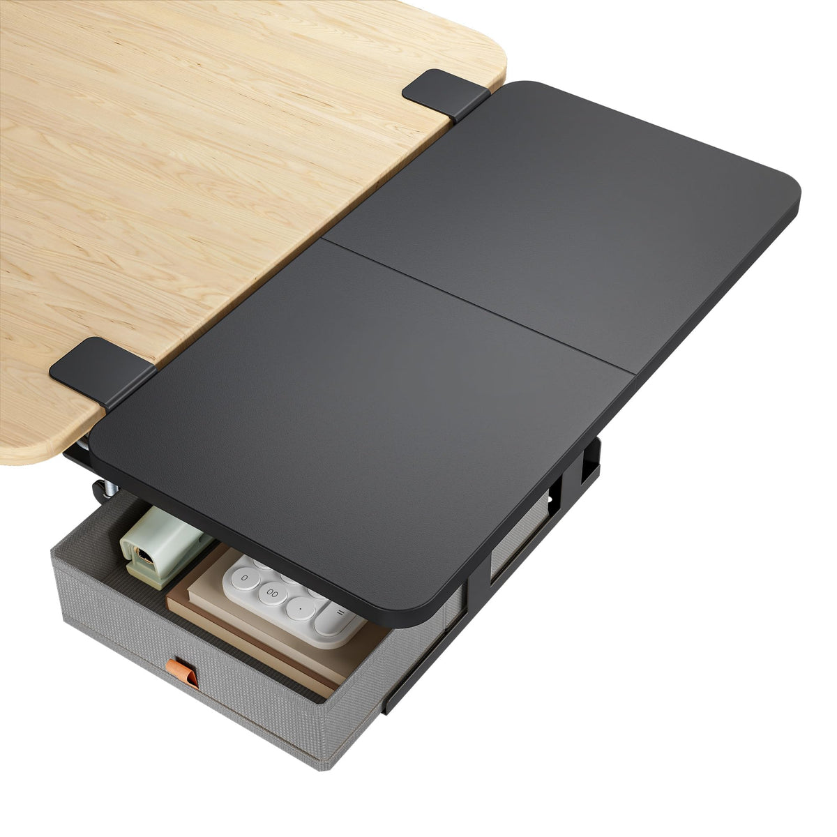 PEGZONE Desk Extender Tray, 28" x 12", with Storage Drawer, Large, Black