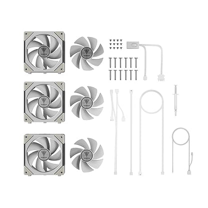 GAMDIAS AEOLUS P2-1203 120mm ARGB PWM Fan (3 Pack, no Hub), Include Reverse Fan Blade x3 & Controller, ARGB Sync, Easy Installation & Cabless Daisy-Chain Design, Silent Operation, Up to 2400RPM, White