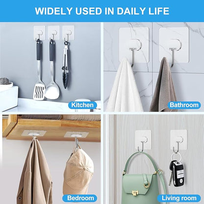 Large Adhesive Hooks for Hanging Heavy Duty Wall Hooks Self Adhesive Towel Coat Hooks Waterproof Transparent Hook for Bathroom Shower Kitchen Keys Door Outdoor Home Improvement Utility Hook 12 Pack
