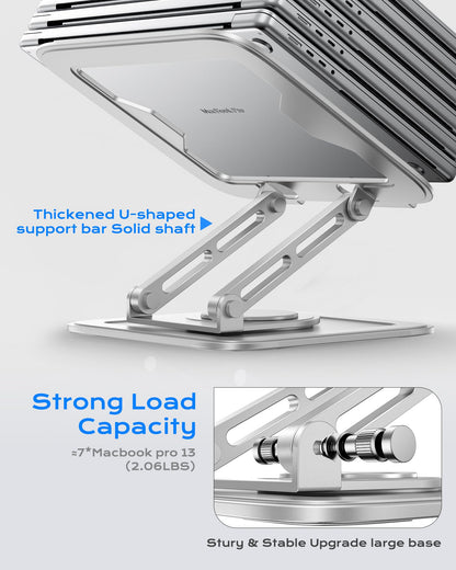 LOXP Adjustable Laptop Stand, Computer Stand with 360 Rotating Base, Ergonomic Laptop Riser Mount for Desk Foldable Protable Computer Desk Fits with MacBook Pro Air (10-16") - White